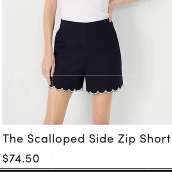 New Ann Taylor Navy Blue Shorts with White Scalloped Trip and Side Zip. US8 - Picture 8 of 12